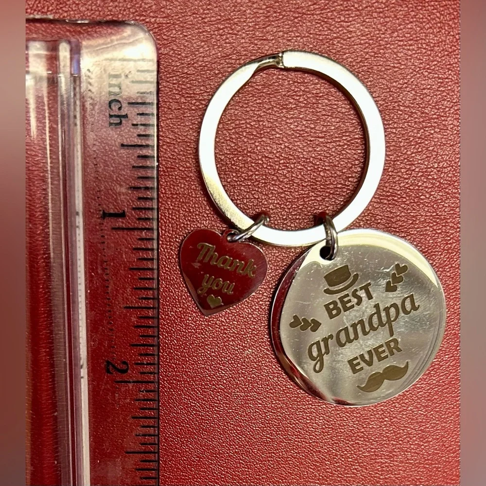 Best Grandpa Ever Silver Keychain with Thank You Charm